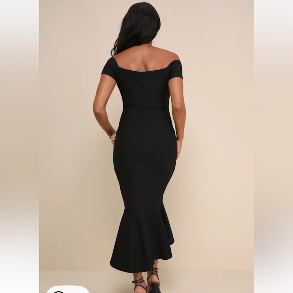 Lulu's Black Off the Shoulder Sheath Midi Dress - Picture 4 of 6
